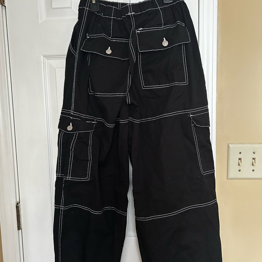 Almost Famous Black Cargo Pants with White Stitching